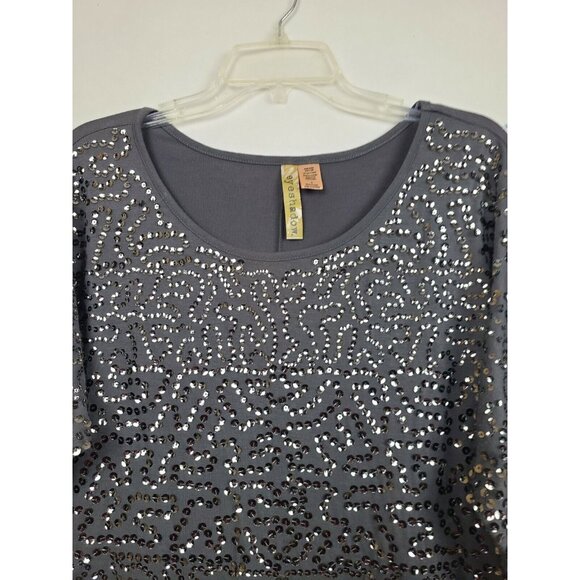 VTG Y2K Eyeshadow Womens Tunic Top Small Gray Sequined Dolman Sleeve Stretch - Picture 2 of 7